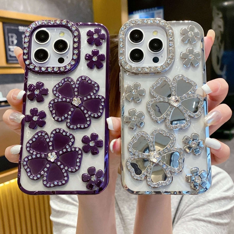 For iPhone 15 Pro Electroplating Flower Diamond TPU Phone Case(Black) - HoMEdemic™ 