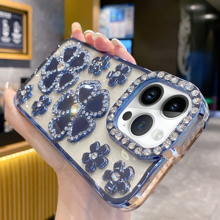 For iPhone 15 Pro Electroplating Flower Diamond TPU Phone Case(Blue) - HoMEdemic™ 