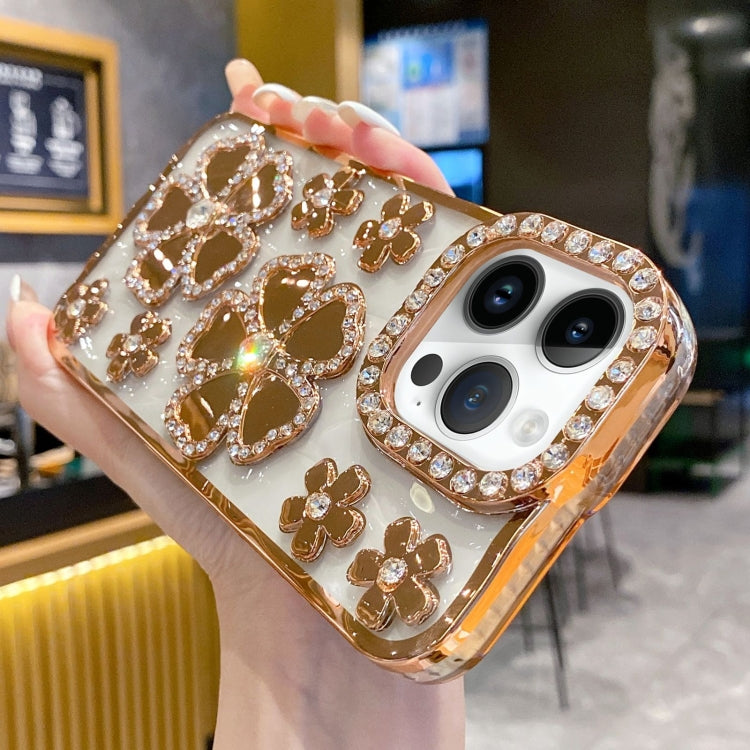 For iPhone 15 Pro Electroplating Flower Diamond TPU Phone Case(Gold) - HoMEdemic™ 
