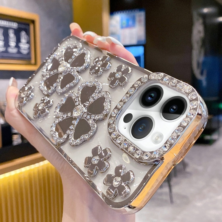 For iPhone 15 Pro Electroplating Flower Diamond TPU Phone Case(Silver) - HoMEdemic™ 
