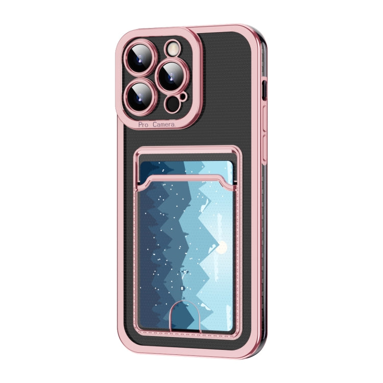For iPhone 15 Pro Electroplating Frame Card Slot Phone Case(Pink) - HoMEdemic™ 