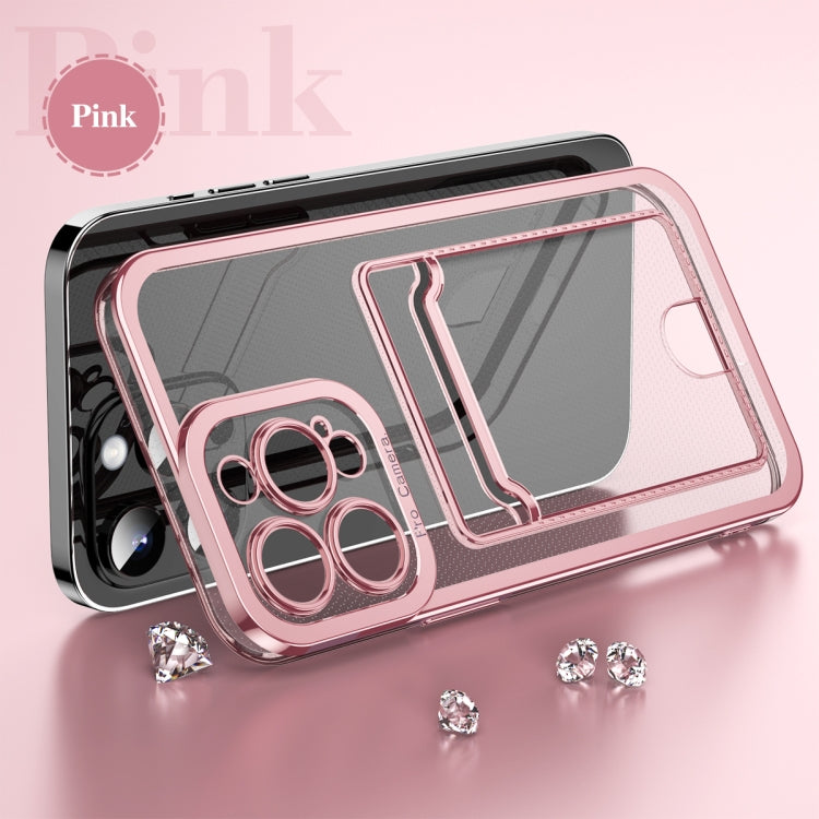 For iPhone 15 Pro Electroplating Frame Card Slot Phone Case(Pink) - HoMEdemic™ 