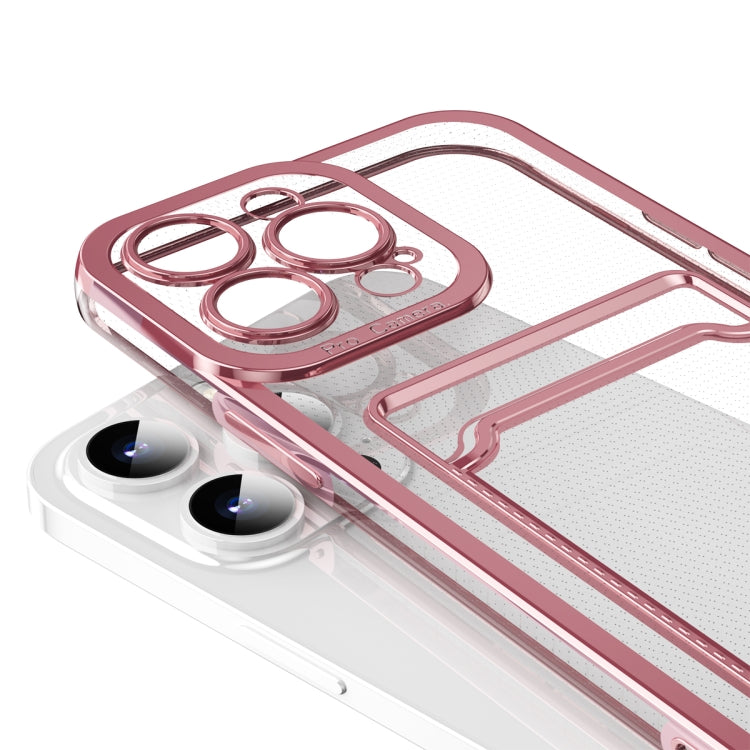 For iPhone 15 Pro Electroplating Frame Card Slot Phone Case(Pink) - HoMEdemic™ 