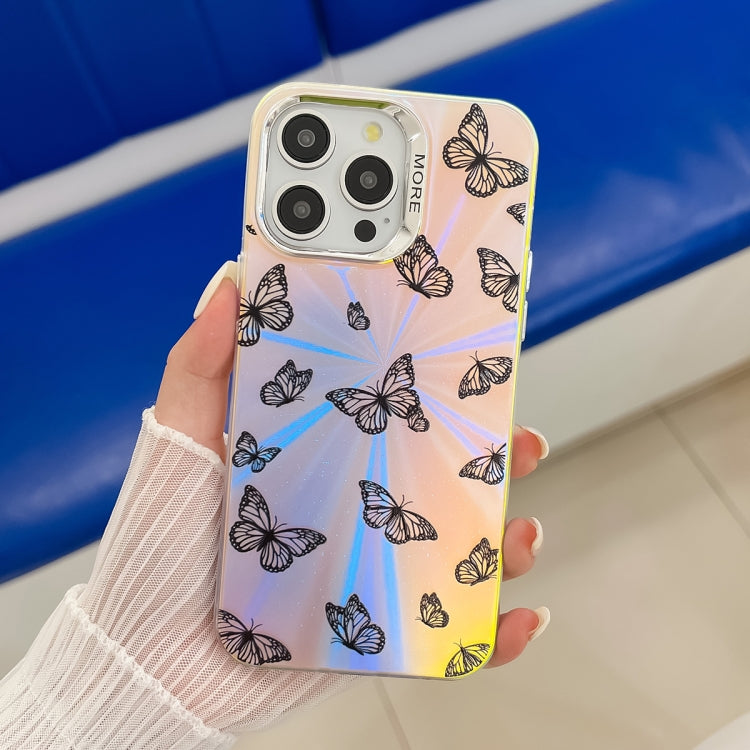 For iPhone 15 Pro Electroplating Laser Butterfly Phone Case(Black Butterflies AB5) - HoMEdemic™ 