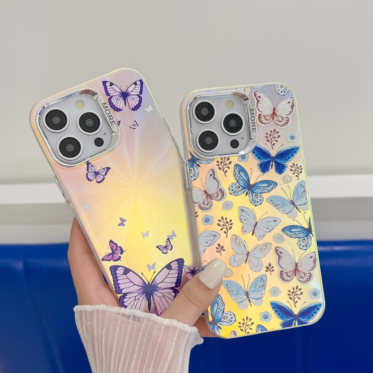 For iPhone 15 Pro Electroplating Laser Butterfly Phone Case(Black Butterflies AB5) - HoMEdemic™ 