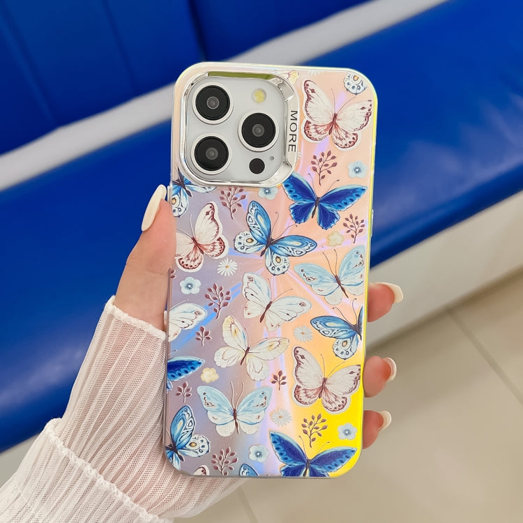 For iPhone 15 Pro Electroplating Laser Butterfly Phone Case(Blue Butterflies AB4) - HoMEdemic™ 
