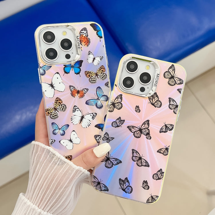 For iPhone 15 Pro Electroplating Laser Butterfly Phone Case(Purple Butterflies AB3) - HoMEdemic™ 