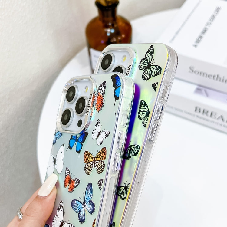 For iPhone 15 Pro Electroplating Laser Butterfly Phone Case with Wrist Strap(Black Butterflies AB5) - HoMEdemic™ 