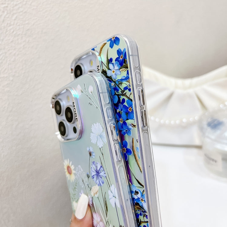 For iPhone 15 Pro Electroplating Laser Flower Phone Case with Wrist Strap(Morning Glory AH16) - HoMEdemic™ 