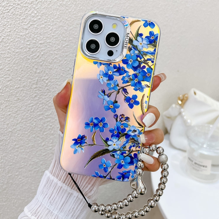 For iPhone 15 Pro Electroplating Laser Flower Phone Case with Wrist Strap(Myosotis AH2) - HoMEdemic™ 
