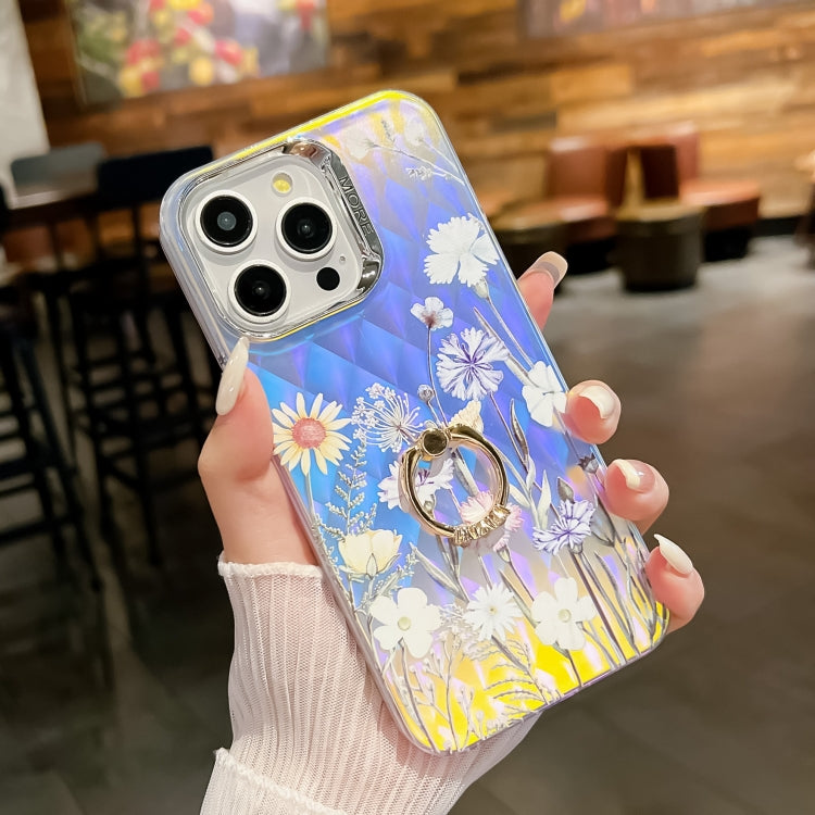 For iPhone 15 Pro Electroplating Laser Flower Ring Holder TPU Phone Case(Chrysanthemum AH5) - HoMEdemic™ 