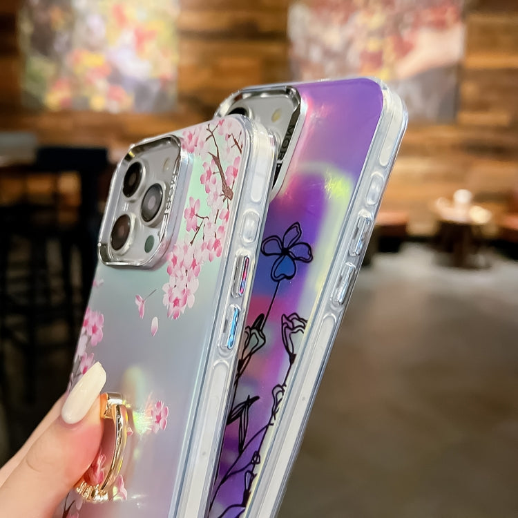 For iPhone 15 Pro Electroplating Laser Flower Ring Holder TPU Phone Case(Zinnia AH9) - HoMEdemic™ 