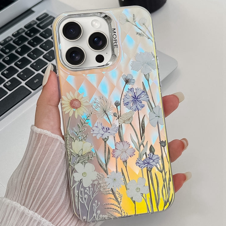 For iPhone 15 Pro Electroplating Laser Flower Texture TPU Phone Case(Chrysanthemum AH5) - HoMEdemic™ 