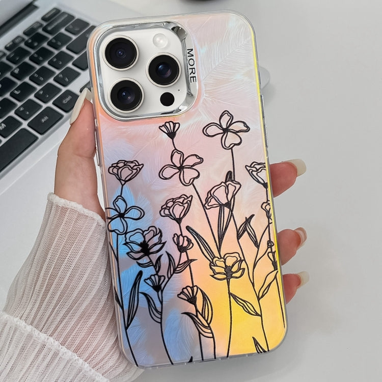 For iPhone 15 Pro Electroplating Laser Flower Texture TPU Phone Case(Drawn Flowers AH3) - HoMEdemic™ 
