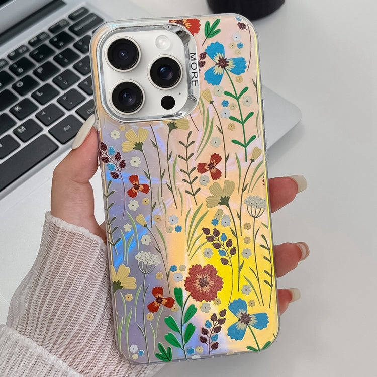 For iPhone 15 Pro Electroplating Laser Flower Texture TPU Phone Case(Flower AH6) - HoMEdemic™ 
