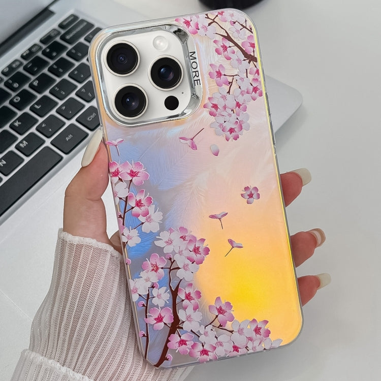For iPhone 15 Pro Electroplating Laser Flower Texture TPU Phone Case(Peach Blossom AH4) - HoMEdemic™ 