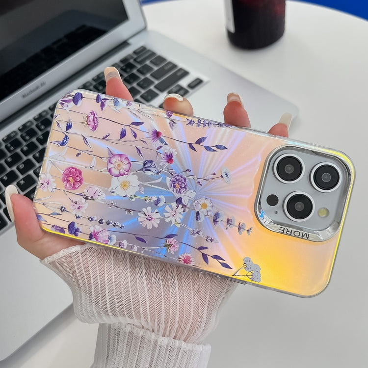 For iPhone 15 Pro Electroplating Laser Flower Texture TPU Phone Case(Peach Blossom AH4) - HoMEdemic™ 