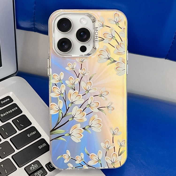 For iPhone 15 Pro Electroplating Laser Flower Texture TPU Phone Case(Pear Blossom AH17) - HoMEdemic™ 