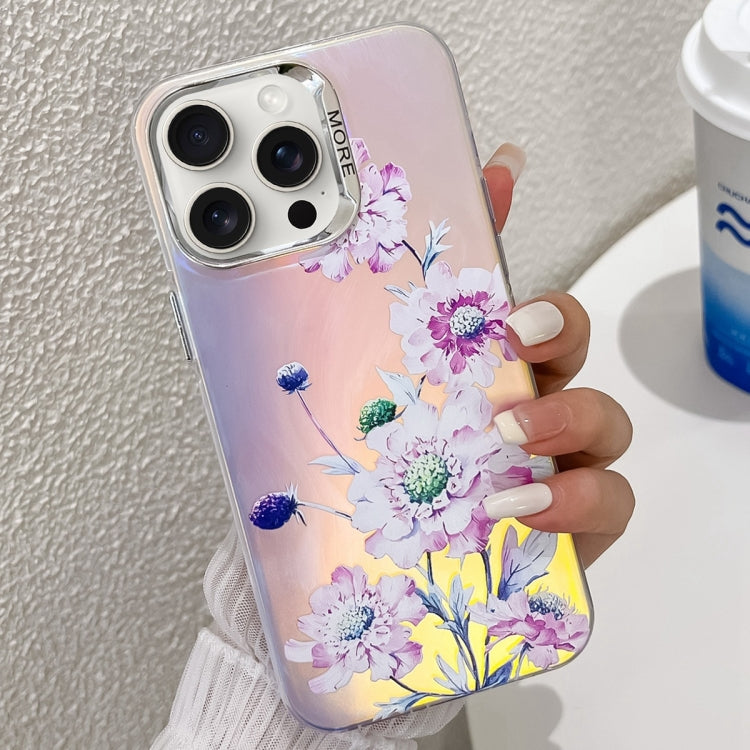For iPhone 15 Pro Electroplating Laser Flower Texture TPU Phone Case(Zinnia AH9) - HoMEdemic™ 