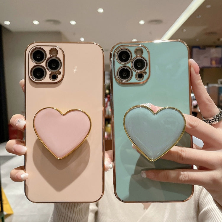 For iPhone 15 Pro Electroplating Love Heart Holder TPU Phone Case(Black) - HoMEdemic™ 