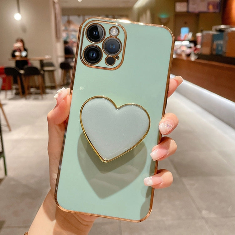 For iPhone 15 Pro Electroplating Love Heart Holder TPU Phone Case(Green) - HoMEdemic™ 