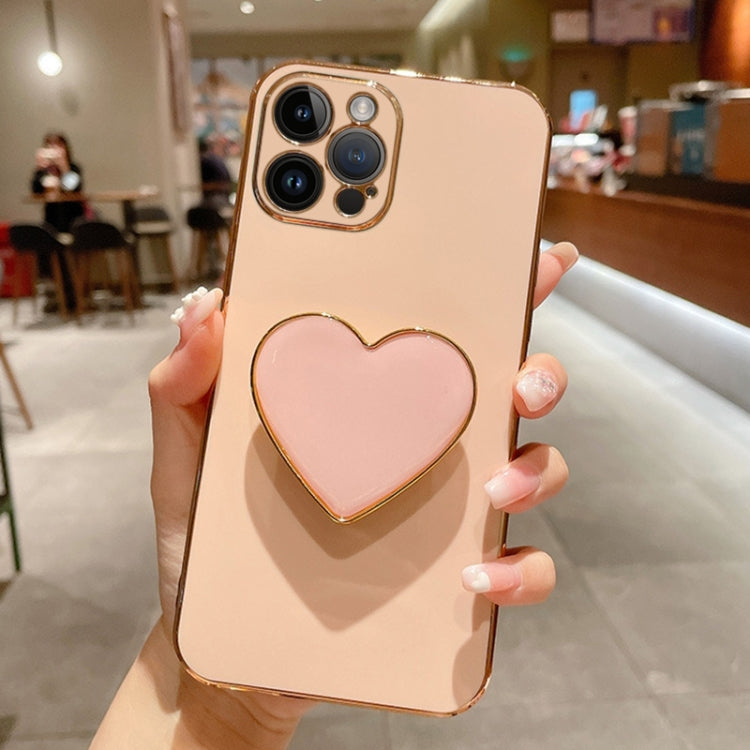 For iPhone 15 Pro Electroplating Love Heart Holder TPU Phone Case(Pink) - HoMEdemic™ 