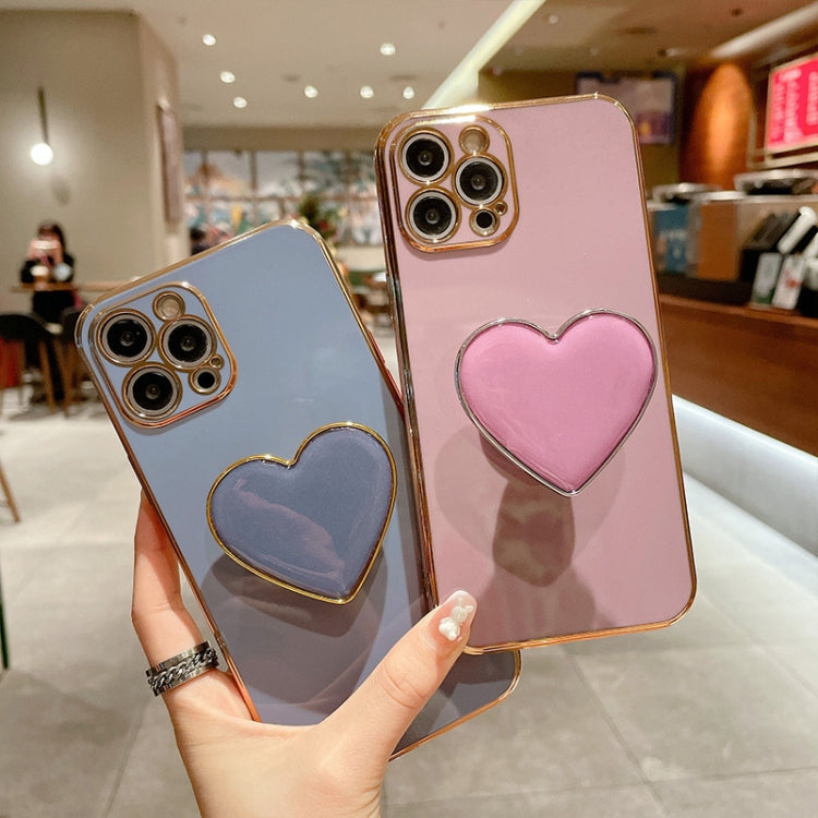 For iPhone 15 Pro Electroplating Love Heart Holder TPU Phone Case(Purple) - HoMEdemic™ 