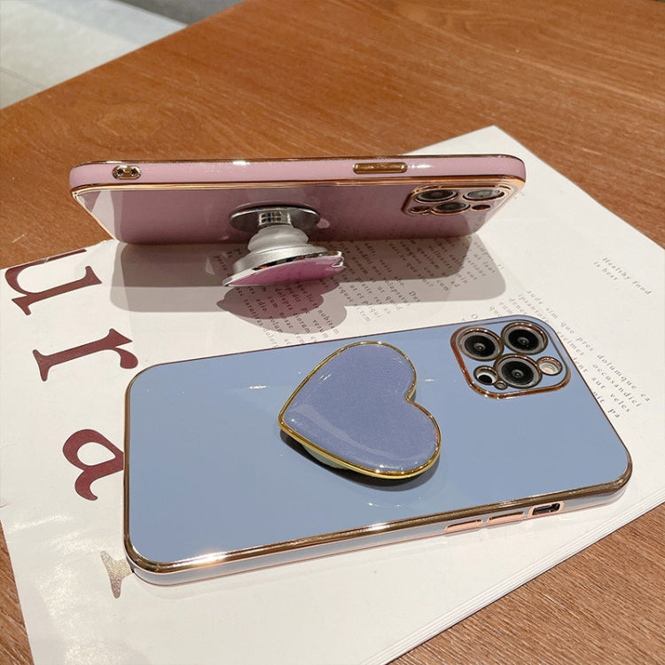 For iPhone 15 Pro Electroplating Love Heart Holder TPU Phone Case(Purple) - HoMEdemic™ 