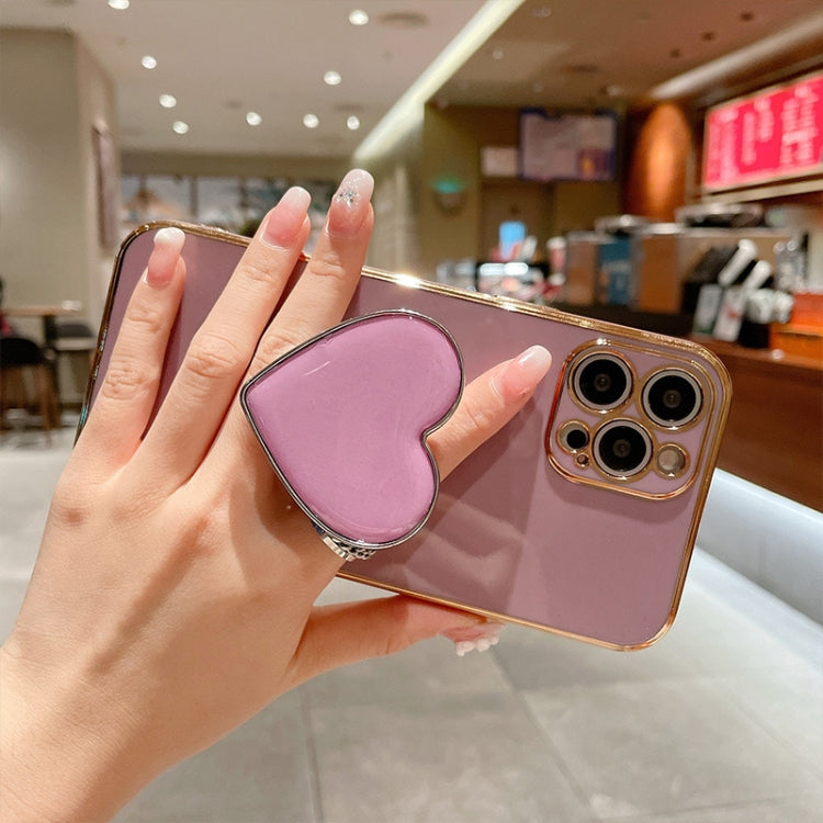 For iPhone 15 Pro Electroplating Love Heart Holder TPU Phone Case(White) - HoMEdemic™ 