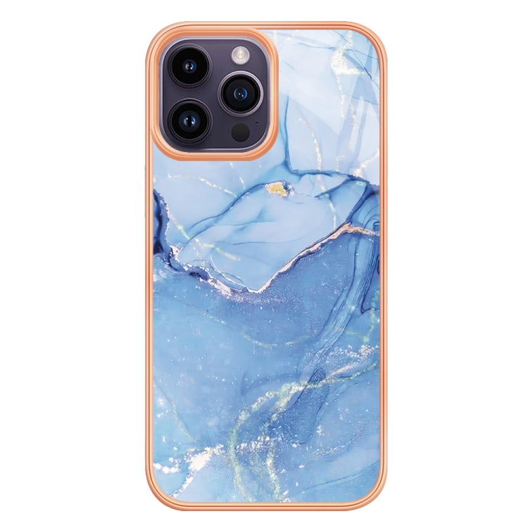 For iPhone 15 Pro Electroplating Marble Dual-side IMD Phone Case(Blue 018) - HoMEdemic™ 