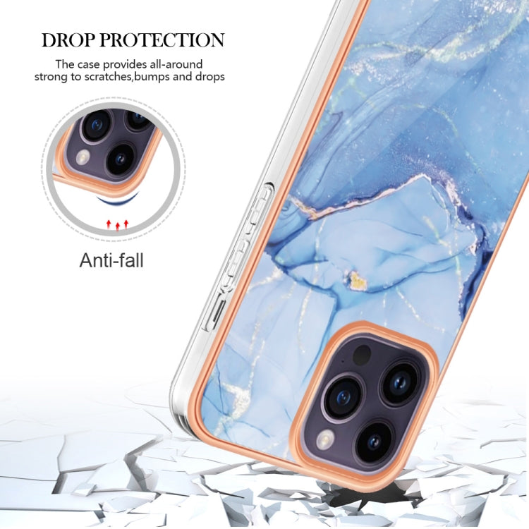 For iPhone 15 Pro Electroplating Marble Dual-side IMD Phone Case(Blue 018) - HoMEdemic™ 