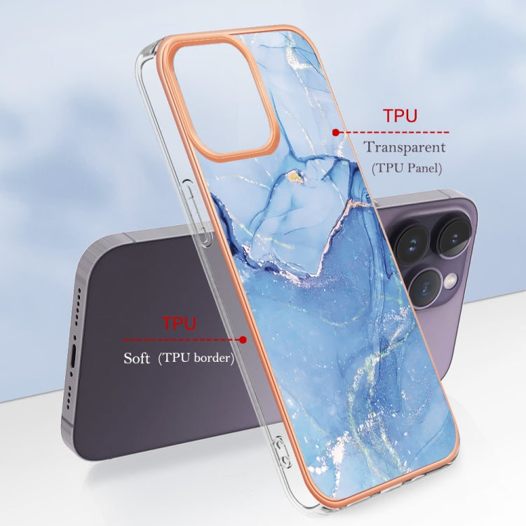 For iPhone 15 Pro Electroplating Marble Dual-side IMD Phone Case(Blue 018) - HoMEdemic™ 