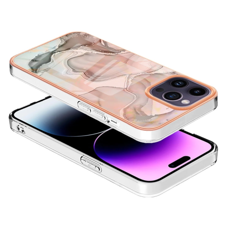 For iPhone 15 Pro Electroplating Marble Dual-side IMD Phone Case(Rose Gold 015) - HoMEdemic™ 