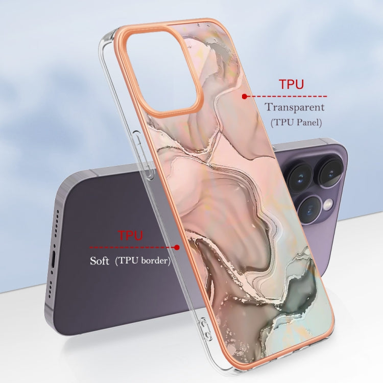 For iPhone 15 Pro Electroplating Marble Dual-side IMD Phone Case(Rose Gold 015) - HoMEdemic™ 
