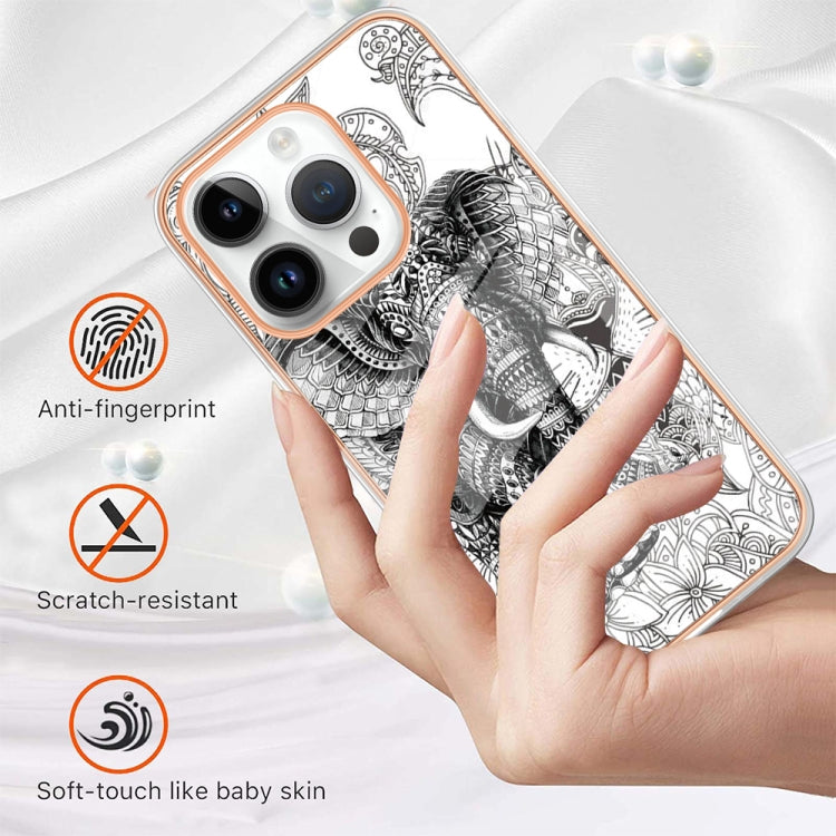 For iPhone 15 Pro Electroplating Marble Dual-side IMD Phone Case(Totem Elephant) - HoMEdemic™ 