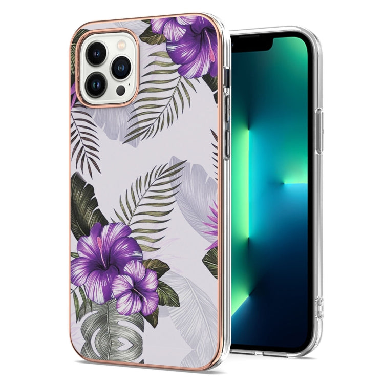For iPhone 15 Pro Electroplating Pattern IMD TPU Shockproof Case(Purple Flower) - HoMEdemic™ 