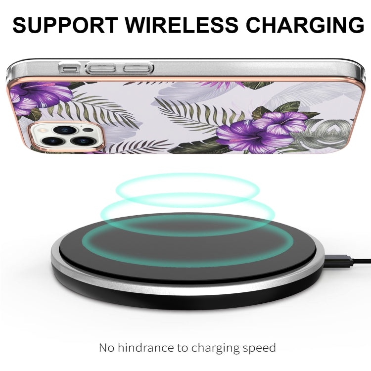 For iPhone 15 Pro Electroplating Pattern IMD TPU Shockproof Case(Purple Flower) - HoMEdemic™ 