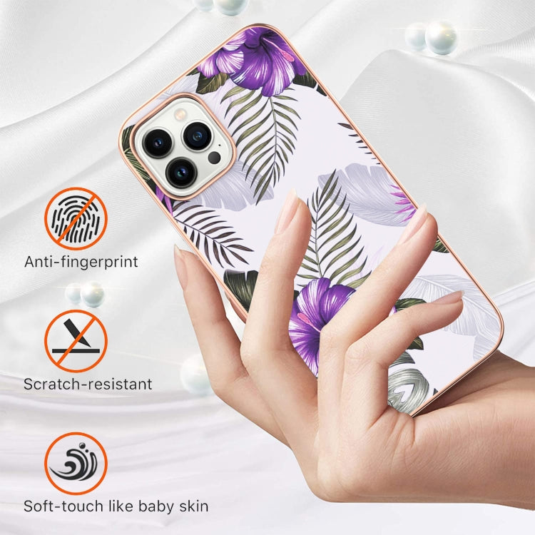 For iPhone 15 Pro Electroplating Pattern IMD TPU Shockproof Case(Purple Flower) - HoMEdemic™ 