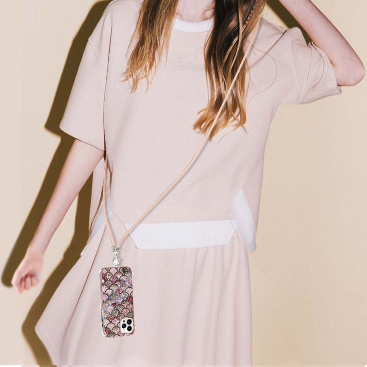 For iPhone 15 Pro Electroplating Pattern IMD TPU Shockproof Case with Neck Lanyard(Pink Scales) - HoMEdemic™ 