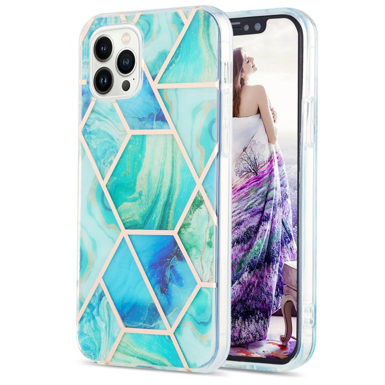 For iPhone 15 Pro Electroplating Splicing Marble Flower Pattern Dual-side IMD TPU Shockproof Phone Case(Green) - HoMEdemic™ 