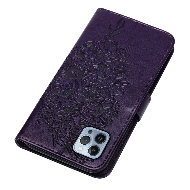 For iPhone 15 Pro Embossed Butterfly Leather Phone Case(Dark Purple) - HoMEdemic™ 