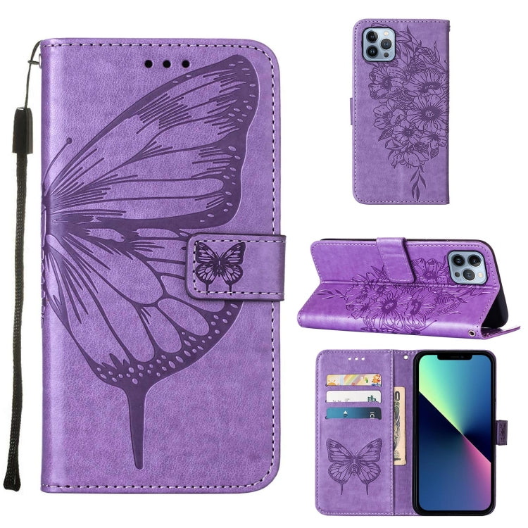 For iPhone 15 Pro Embossed Butterfly Leather Phone Case(Light Purple) - HoMEdemic™ 