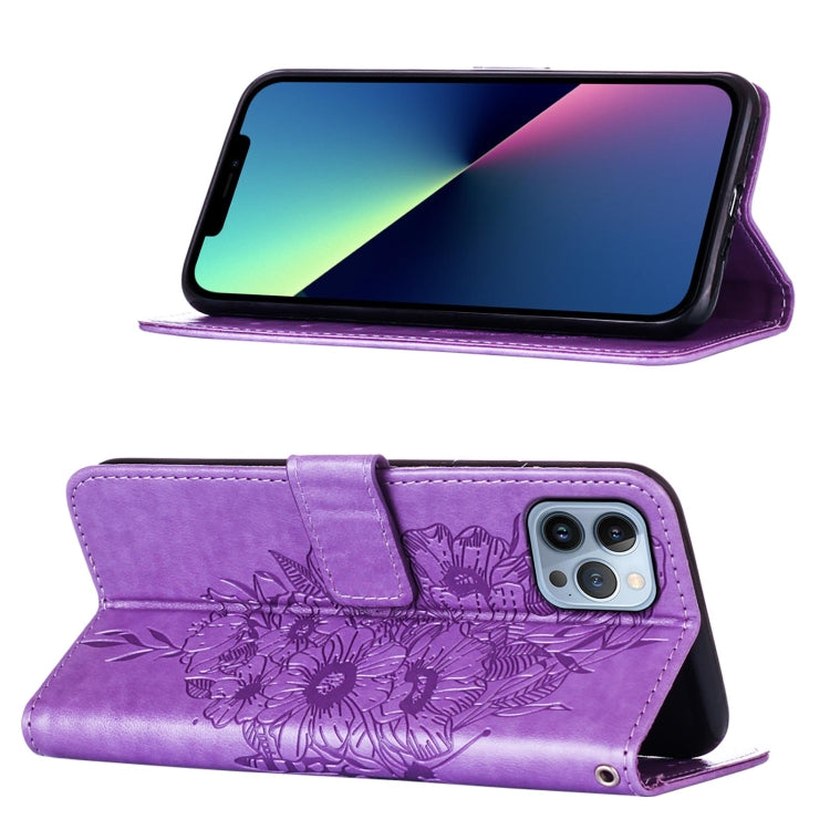 For iPhone 15 Pro Embossed Butterfly Leather Phone Case(Light Purple) - HoMEdemic™ 