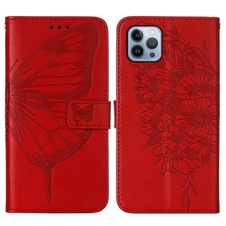 For iPhone 15 Pro Embossed Butterfly Leather Phone Case(Red) - HoMEdemic™ 