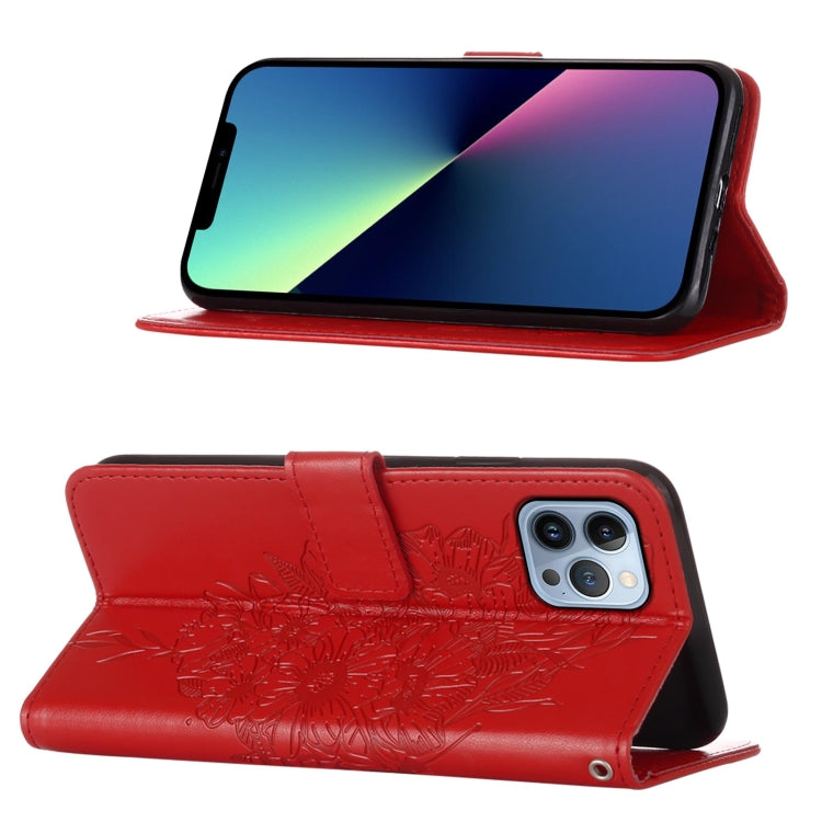 For iPhone 15 Pro Embossed Butterfly Leather Phone Case(Red) - HoMEdemic™ 
