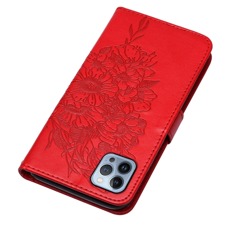 For iPhone 15 Pro Embossed Butterfly Leather Phone Case(Red) - HoMEdemic™ 