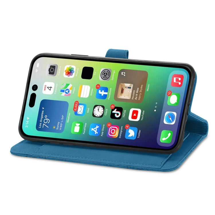 For iPhone 15 Pro Embossed Flower Zipper Leather Phone Case(Blue) - HoMEdemic™ 