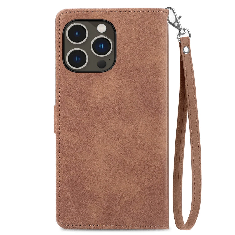 For iPhone 15 Pro Embossed Flower Zipper Leather Phone Case(Brown) - HoMEdemic™ 