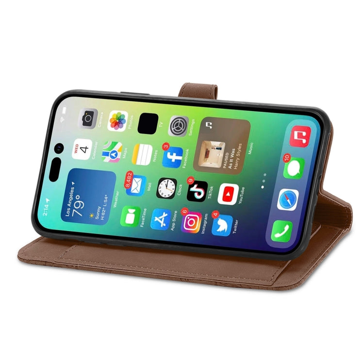 For iPhone 15 Pro Embossed Flower Zipper Leather Phone Case(Brown) - HoMEdemic™ 