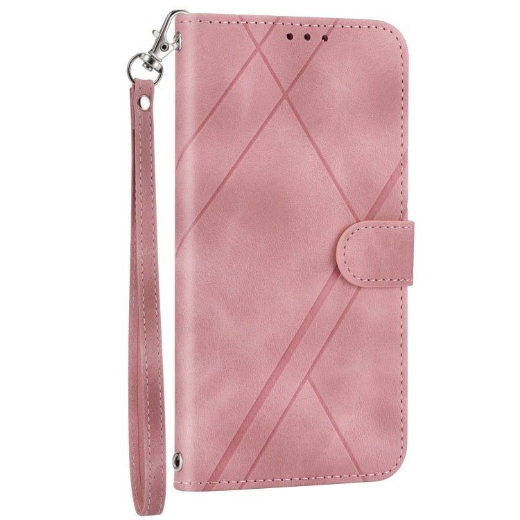 For iPhone 15 Pro Embossed Line Leather Phone Case with Lanyard(Pink) - HoMEdemic™ 